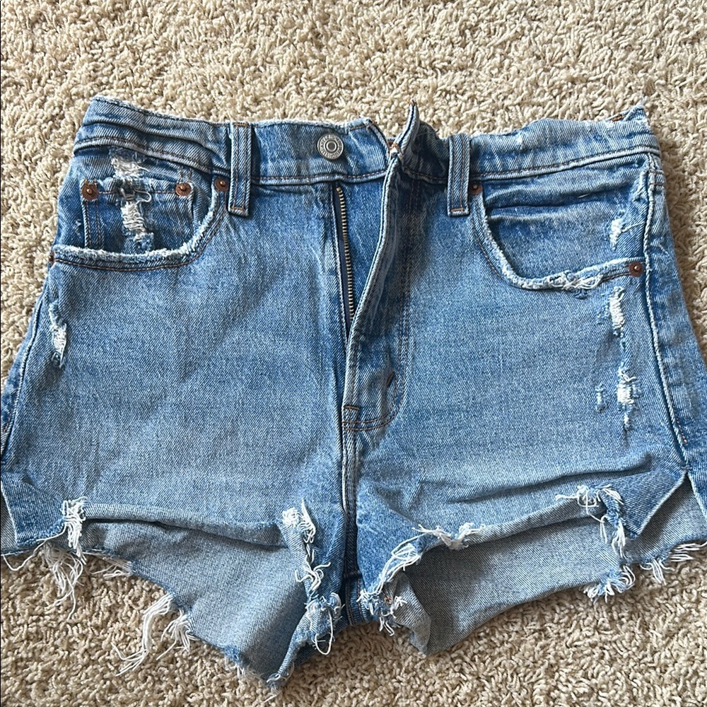 Abercrombie & Fitch Blue Jean Shorts Distressed High-Waisted